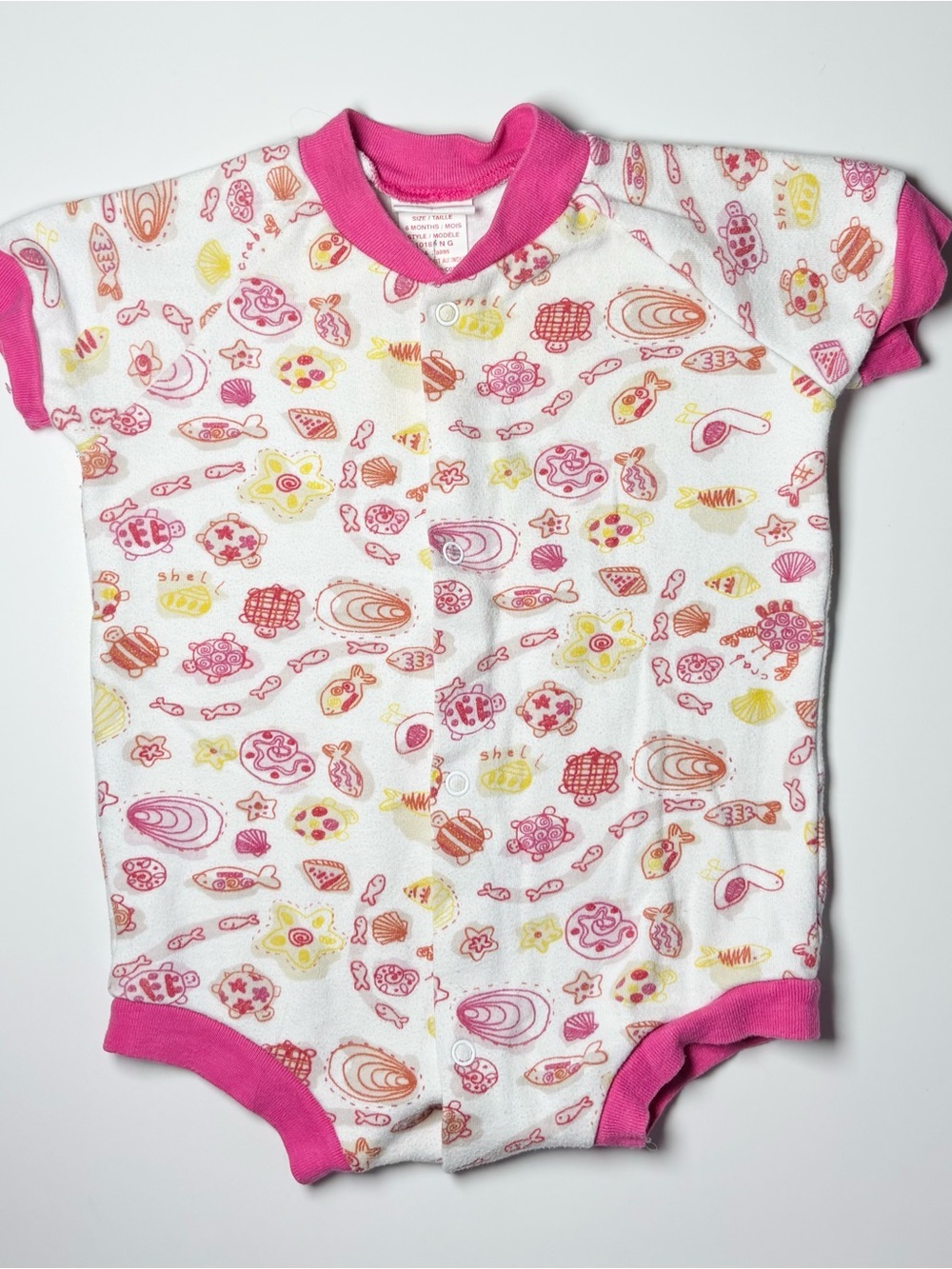 Vintage 90s Simply Basic Sea Creature Graphic Snap Romper 6M Summer
